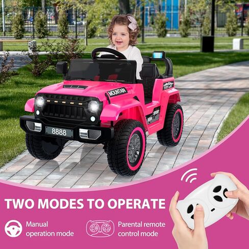 12V Kids Ride On Truck Car, Battery Powered Electric Vehicle Toy w/Parent Remote Control, Spring Suspension, 3 Speeds, LED Light, Music & Horn, Electric Cars for Kid, Gift for Boy Girl, Pink in Saudi Arabia