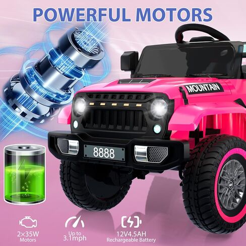 12V Kids Ride On Truck Car, Battery Powered Electric Vehicle Toy w/Parent Remote Control, Spring Suspension, 3 Speeds, LED Light, Music & Horn, Electric Cars for Kid, Gift for Boy Girl, Pink in Saudi Arabia