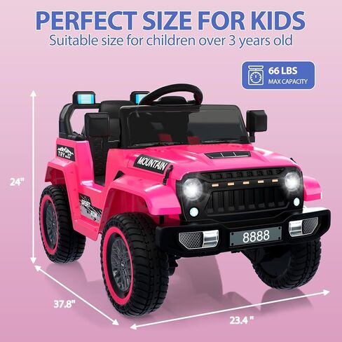 12V Kids Ride On Truck Car, Battery Powered Electric Vehicle Toy w/Parent Remote Control, Spring Suspension, 3 Speeds, LED Light, Music & Horn, Electric Cars for Kid, Gift for Boy Girl, Pink in Saudi Arabia