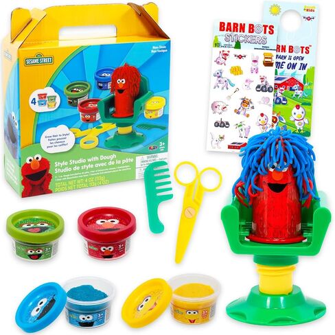 Sesame Street Style Studio Dough Play Set - Bundle with 4 Moldable Dough Tubs with Hair Salon Toys Plus Stickers, More | Sesame Street Pretend Play Activities for Kids in Saudi Arabia