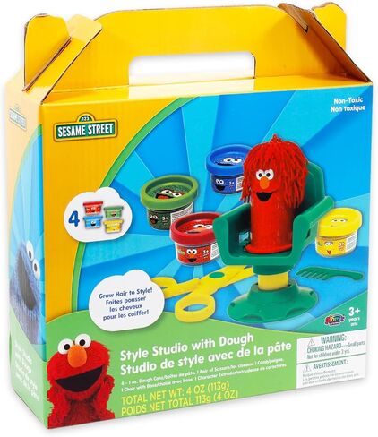 Sesame Street Style Studio Dough Play Set - Bundle with 4 Moldable Dough Tubs with Hair Salon Toys Plus Stickers, More | Sesame Street Pretend Play Activities for Kids in Saudi Arabia
