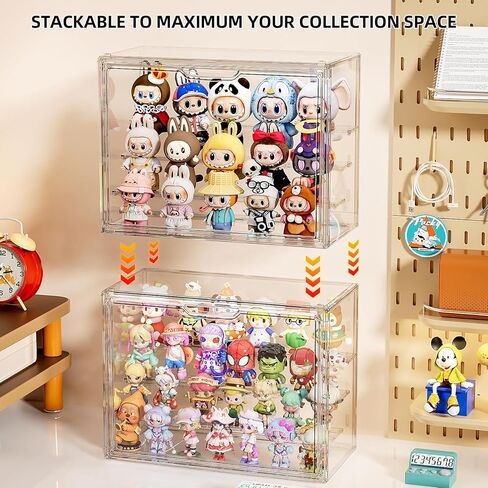 Clear Acrylic Display Case for Figures 4 Layers 2 Pack Figurine Display Cases with Shelves Stackable Display Box Showcase with Magnetic Door for Collectibles, Keep Collection Dustproof in Saudi Arabia