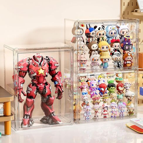 Clear Acrylic Display Case for Figures 4 Layers 2 Pack Figurine Display Cases with Shelves Stackable Display Box Showcase with Magnetic Door for Collectibles, Keep Collection Dustproof in Saudi Arabia