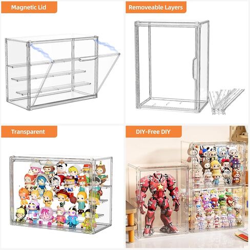 Clear Acrylic Display Case for Figures 4 Layers 2 Pack Figurine Display Cases with Shelves Stackable Display Box Showcase with Magnetic Door for Collectibles, Keep Collection Dustproof in Saudi Arabia