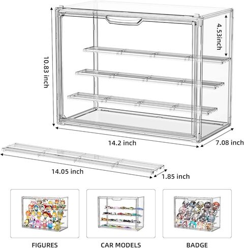 Clear Acrylic Display Case for Figures 4 Layers 2 Pack Figurine Display Cases with Shelves Stackable Display Box Showcase with Magnetic Door for Collectibles, Keep Collection Dustproof in Saudi Arabia