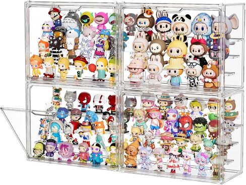 Clear Acrylic Display Case for Figures 4 Layers 2 Pack Figurine Display Cases with Shelves Stackable Display Box Showcase with Magnetic Door for Collectibles, Keep Collection Dustproof in Saudi Arabia