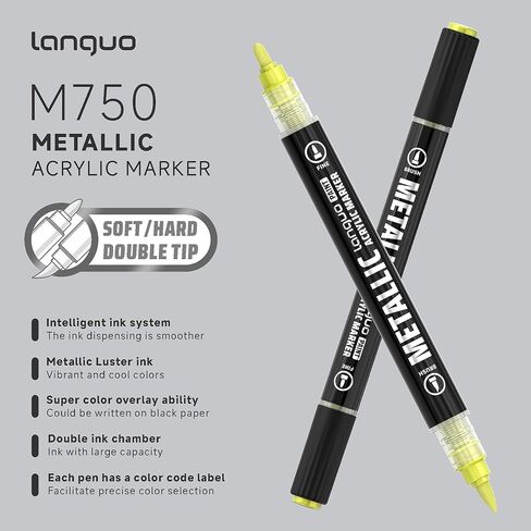 Metallic Acrylic Paint Markers, 48 Colors Dual Tip Acrylic Metallic Markers Set (Brush & Fine), Glitter Paint Pens for Black Paper, Rock Painting, Glass, Wood, Ceramic, DIY Arts and Crafts in Saudi Arabia