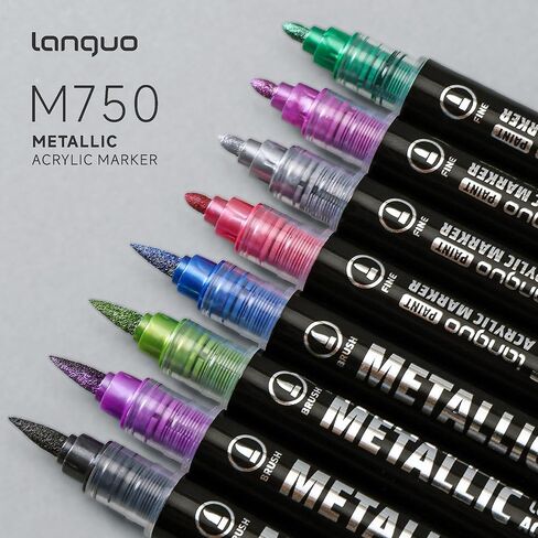 Metallic Acrylic Paint Markers, 48 Colors Dual Tip Acrylic Metallic Markers Set (Brush & Fine), Glitter Paint Pens for Black Paper, Rock Painting, Glass, Wood, Ceramic, DIY Arts and Crafts in Saudi Arabia