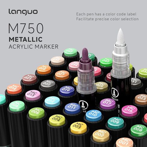 Metallic Acrylic Paint Markers, 48 Colors Dual Tip Acrylic Metallic Markers Set (Brush & Fine), Glitter Paint Pens for Black Paper, Rock Painting, Glass, Wood, Ceramic, DIY Arts and Crafts in Saudi Arabia