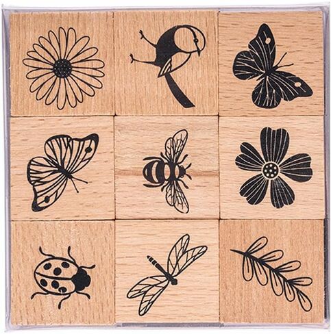 9pcs/Set, Insect Animal Wooden Stamp, Printed Insect and Other Pictures for DIY Craft, Diary and Craft Scrapbooking in Saudi Arabia