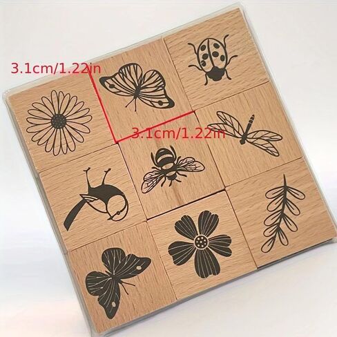 9pcs/Set, Insect Animal Wooden Stamp, Printed Insect and Other Pictures for DIY Craft, Diary and Craft Scrapbooking in Saudi Arabia
