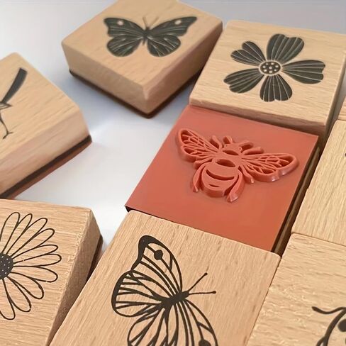 9pcs/Set, Insect Animal Wooden Stamp, Printed Insect and Other Pictures for DIY Craft, Diary and Craft Scrapbooking in Saudi Arabia