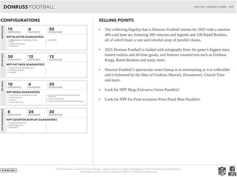 2025 Panini Donruss Football Mega Trading Card Box (1 Memorabilia or Autograph Per Box)(Optic Rated Blue Scope Parallels) in Saudi Arabia