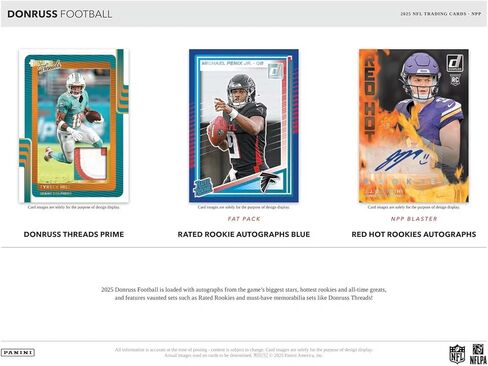 2025 Panini Donruss Football Mega Trading Card Box (1 Memorabilia or Autograph Per Box)(Optic Rated Blue Scope Parallels) in Saudi Arabia
