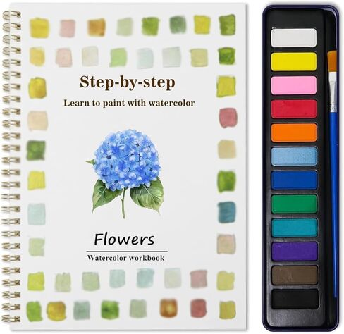 Beginner Watercolor Painting Kit – 12 Colors Paint Set with Brush, Flowers-Themed Art Supplies for Adults & Teens(Flowers) in Saudi Arabia