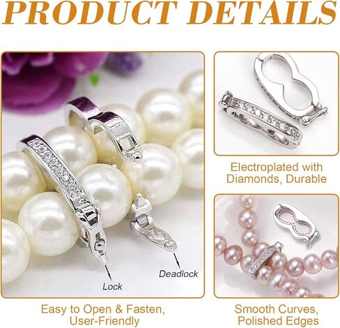 4pcs Necklace Shortener Clasp, Secure Lock Pearl Enhancer Clasp with Cubic Zirconia,Bracelet Shortener for DIY Jewelry Making & Repair in Saudi Arabia