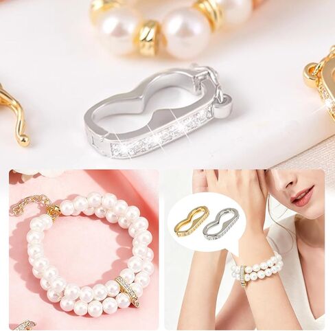 4pcs Necklace Shortener Clasp, Secure Lock Pearl Enhancer Clasp with Cubic Zirconia,Bracelet Shortener for DIY Jewelry Making & Repair in Saudi Arabia