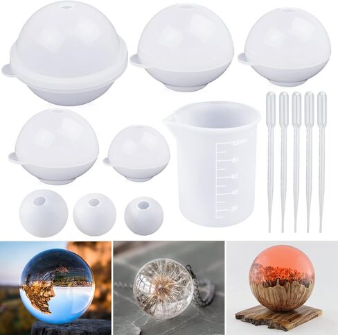 LET'S RESIN 8 Pcs Sphere Silicone Molds for Resin, with Measuring Cup and Straw, 3D Sphere Resin Molds Silicone, Round Ball Epoxy Resin Molds for Flowers Preservation,Resin Casting, Soap, Candle in Saudi Arabia
