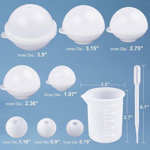 LET'S RESIN 8 Pcs Sphere Silicone Molds for Resin, with Measuring Cup and Straw, 3D Sphere Resin Molds Silicone, Round Ball Epoxy Resin Molds for Flowers Preservation,Resin Casting, Soap, Candle in Saudi Arabia