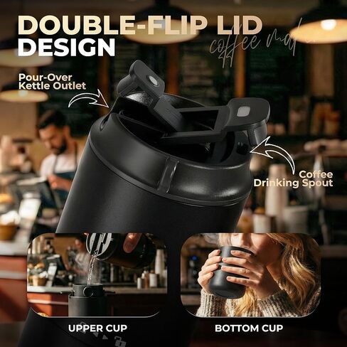 HAUSHOF Portable Coffee Maker, Travel Coffee Maker Battery Operated Small Pour Over Set, Compact Coffee Maker with Electric Grinder & Insulated Mug for Travel, Camping, Car in Saudi Arabia