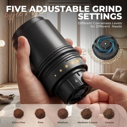 HAUSHOF Portable Coffee Maker, Travel Coffee Maker Battery Operated Small Pour Over Set, Compact Coffee Maker with Electric Grinder & Insulated Mug for Travel, Camping, Car in Saudi Arabia