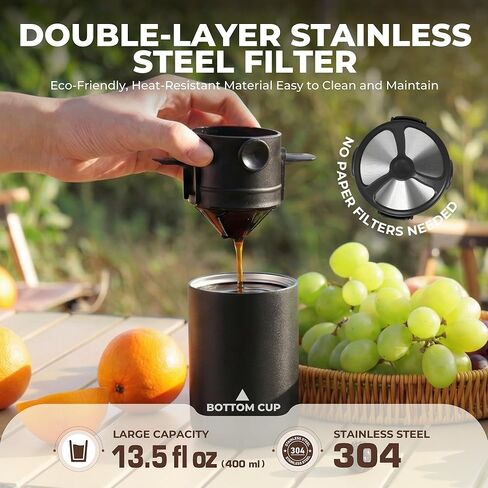 HAUSHOF Portable Coffee Maker, Travel Coffee Maker Battery Operated Small Pour Over Set, Compact Coffee Maker with Electric Grinder & Insulated Mug for Travel, Camping, Car in Saudi Arabia