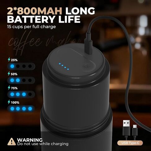 HAUSHOF Portable Coffee Maker, Travel Coffee Maker Battery Operated Small Pour Over Set, Compact Coffee Maker with Electric Grinder & Insulated Mug for Travel, Camping, Car in Saudi Arabia