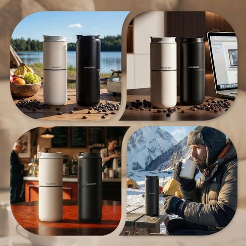 HAUSHOF Portable Coffee Maker, Travel Coffee Maker Battery Operated Small Pour Over Set, Compact Coffee Maker with Electric Grinder & Insulated Mug for Travel, Camping, Car in Saudi Arabia
