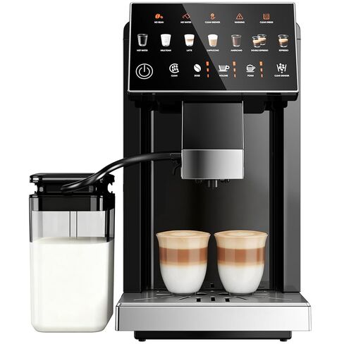 ماكينة اسبريسو أوتوماتيكية بالكامل، ماكينة صنع القهوة 20 بار مع مطحنة ورغوة حليب مدمجة، ماكينة اسبريسو أوتوماتيكية مع شاشة تعمل باللمس، 15 إعدادات طحن للمنزل، فضي in Kuwait