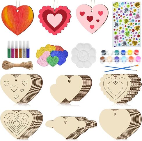60 PCS Unfinished Wooden Hearts for Crafts,Valentine's Day Ornaments Hanging Decorations, Unfinished Wood Heart Painting Craft Kit, DIY Valentines Crafts for Classroom Party Activities in Saudi Arabia