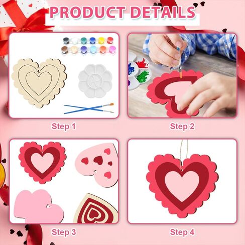 60 PCS Unfinished Wooden Hearts for Crafts,Valentine's Day Ornaments Hanging Decorations, Unfinished Wood Heart Painting Craft Kit, DIY Valentines Crafts for Classroom Party Activities in Saudi Arabia