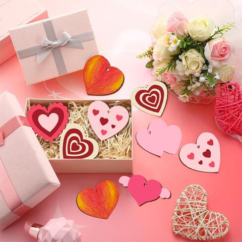 60 PCS Unfinished Wooden Hearts for Crafts,Valentine's Day Ornaments Hanging Decorations, Unfinished Wood Heart Painting Craft Kit, DIY Valentines Crafts for Classroom Party Activities in Saudi Arabia