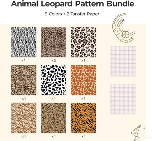 الفينيل الدائم HTVRONT Leopard - 10 عبوات من أوراق الفينيل الدائمة بنمط حيوان مقاس 30.48 سم × 25.4 سم و2 ورق نقل، أوراق لاصقة مطبوعة على شكل بقرة الفهد لجميع مشاريع الصناعة اليدوية in Kuwait