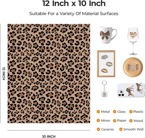 الفينيل الدائم HTVRONT Leopard - 10 عبوات من أوراق الفينيل الدائمة بنمط حيوان مقاس 30.48 سم × 25.4 سم و2 ورق نقل، أوراق لاصقة مطبوعة على شكل بقرة الفهد لجميع مشاريع الصناعة اليدوية in Kuwait