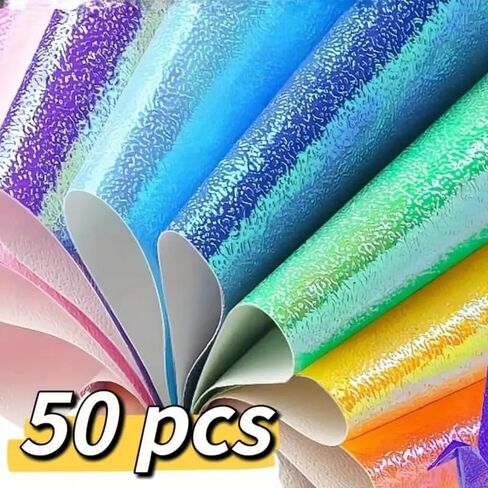 50PCS Holographic Sparkle Rainbow Gradient Indoor Adhesive Vinyl for Crafts Cut Silhouette Expressions Cameo Decal Sign Sticker DIY in Saudi Arabia