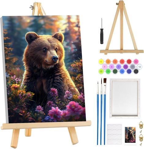 MOGTAA Landscape Paint by Numbers Kit for Adults Beginners with Frame, Beach Adult Paint by Number Kits on Canvas with Easel, Easy DIY Sunset Oil Painting Kits for Home Decor, 8x12in in Saudi Arabia