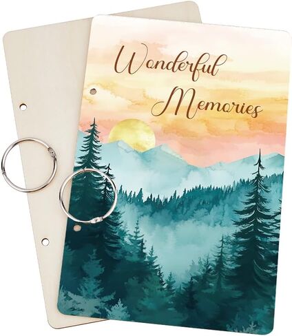 SUPERDANT Wonderful Memories Greeting Card Holder Organizer Wooden Card Keeper Binder Planning Book Sunset Mountain Birthday Cards Keeper Photo Album Graduation Wedding Planner Journal Keepsake Gift in Saudi Arabia