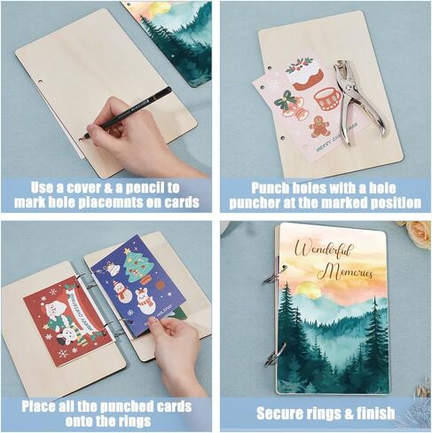 SUPERDANT Wonderful Memories Greeting Card Holder Organizer Wooden Card Keeper Binder Planning Book Sunset Mountain Birthday Cards Keeper Photo Album Graduation Wedding Planner Journal Keepsake Gift in Saudi Arabia