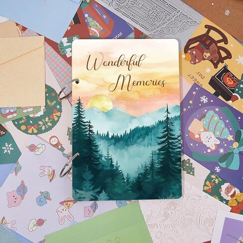 SUPERDANT Wonderful Memories Greeting Card Holder Organizer Wooden Card Keeper Binder Planning Book Sunset Mountain Birthday Cards Keeper Photo Album Graduation Wedding Planner Journal Keepsake Gift in Saudi Arabia