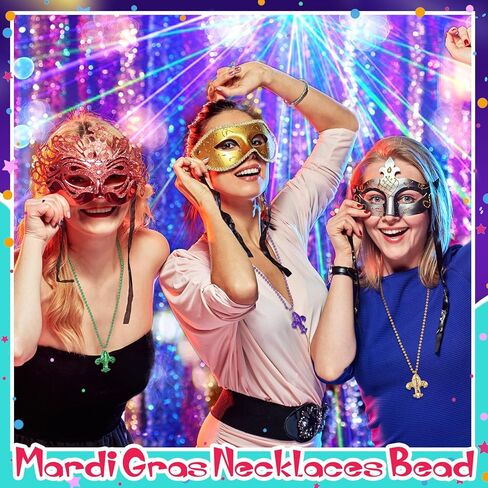 12 قطعة ماردي غرا الخرزة القلائد السائبة فلور دي ليز الذهب الأرجواني الأخضر نيو أورليانز الخرز لقضاء عطلة موكب لوازم الحفلات in Kuwait