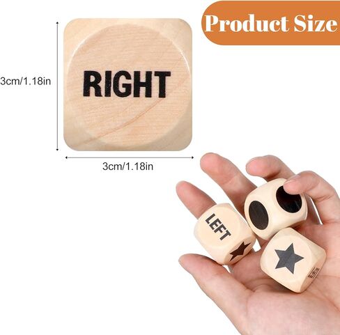 3pcs Left Right Center Game Dice 1 inch Beech Wood Dices with Drawstring Bag Left Right Center Game Dice Accessories Easy to Store and Carry Around Convenient for Travel in Saudi Arabia
