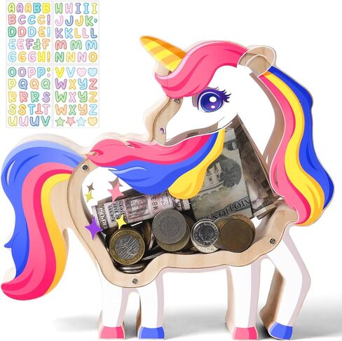 Wooden Dragon Piggy Bank for Kids, Unbreakable Toddler Piggy Bank with Sticker, Large Initial Boys Bank Money Jar, Easter Birthday Gifts for Kids, Educational Dragon Toys for Girls Boys in Kuwait