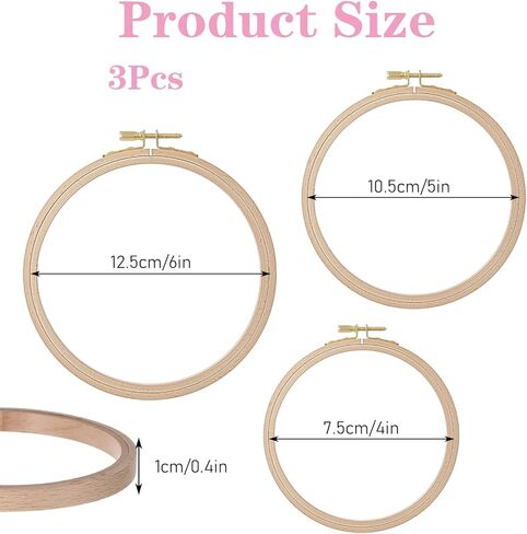3 Pcs Beech Wood Embroidery Hoops Set, 4 Inch to 6 Inch Round Embroidery Hoop, Cross Stitch Hoop Rings for Sewing Home Ornaments Art Kits Crafts in Saudi Arabia