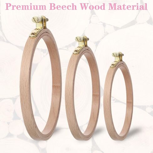 3 Pcs Beech Wood Embroidery Hoops Set, 4 Inch to 6 Inch Round Embroidery Hoop, Cross Stitch Hoop Rings for Sewing Home Ornaments Art Kits Crafts in Saudi Arabia