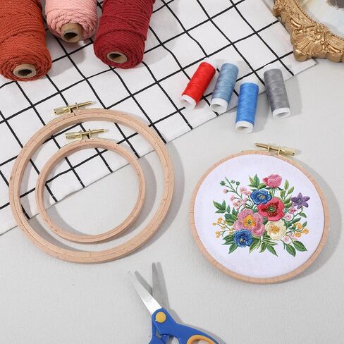 3 Pcs Beech Wood Embroidery Hoops Set, 4 Inch to 6 Inch Round Embroidery Hoop, Cross Stitch Hoop Rings for Sewing Home Ornaments Art Kits Crafts in Saudi Arabia