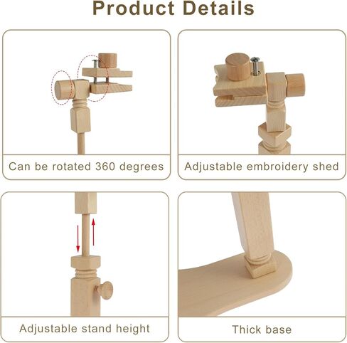 Embroidery Hoop Stand, 360° Adjustable Sitting Cross Stitch Stand, Wooden Embroidery Hoop Holder, Hands Free Cross Stitch Stand for Art Craft Sewing Projects Tool-(No Hoop Included) in Saudi Arabia