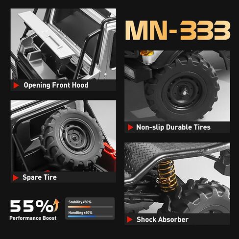 MN-333 1/18 نصف شاحنة RC الزاحف، Unimog U4000 4WD كامل النطاق على الطرق الوعرة RC Rock Crawler، 4x4 RC Car RTF سبيكة تسلق مركبة لهدايا الهوايات in Kuwait