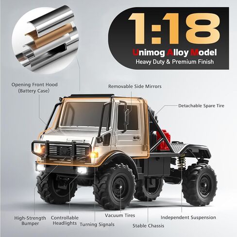 MN-333 1/18 نصف شاحنة RC الزاحف، Unimog U4000 4WD كامل النطاق على الطرق الوعرة RC Rock Crawler، 4x4 RC Car RTF سبيكة تسلق مركبة لهدايا الهوايات in Kuwait