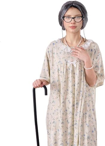 100 Days of School Costume Old Lady Costume School 100th Activity Suit Grandma Wig Granny Glasses Chain Necklace Dress in Saudi Arabia