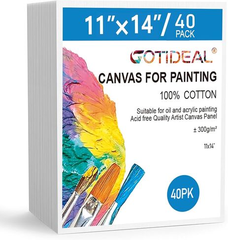 لوحات قماشية كبيرة للرسم من GOTIDEAL، عبوة قيمة مقاس 11 × 14 بوصة مكونة من 40 لوحة قماش بيضاء فارغة من Gesso - لوحة قماشية من القطن بنسبة 100% لطلاء الأكريليك، والصب، والطلاء الزيتي، والغواش in Kuwait